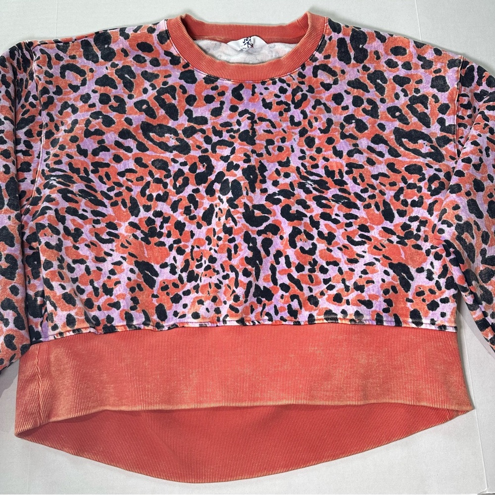 JoyLab purple, orange and black leopard print semi-cropped crewneck sweatshirt - Picture 2 of 7